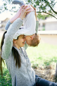 Young couple looking away