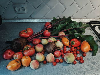 High angle view of apples