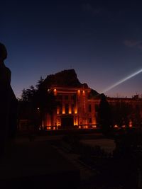 Silhouette temple against sky at night