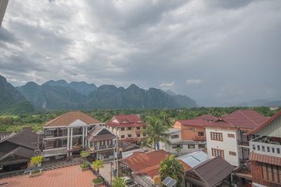 High angle view of townscape against sky