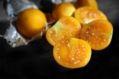 High angle view of orange on table
