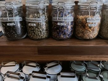 Close-up of glasses on table