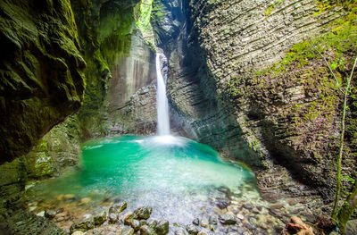 Scenic view of waterfall in forest