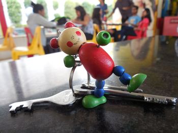 Close-up of toys on table