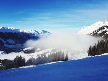 Scenic view of snowcapped mountains against sky