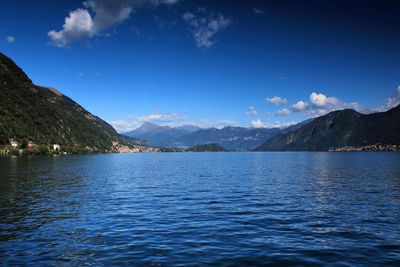 Scenic view of lake against blue sky