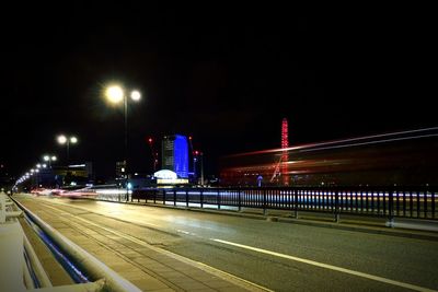 Light trails on road at night