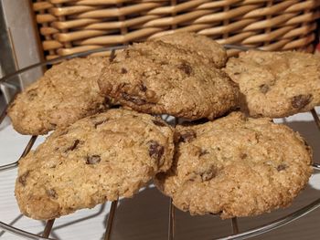 Close-up of cookies in wicker basket