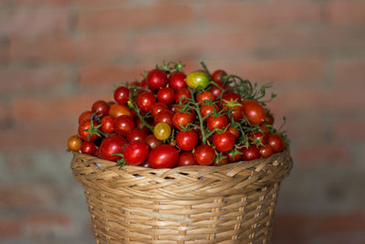 Cherry tomatoes on a basket