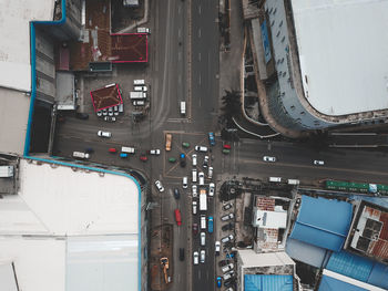 High angle view of buildings in city