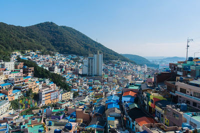 High angle view of townscape against sky