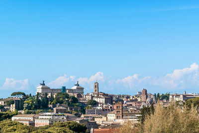 Panoramic view of buildings in city against sky