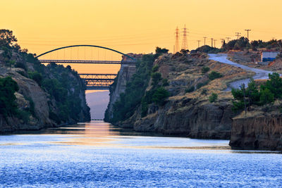 Rocky transport water corridor of the corinth canal between two seas.