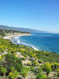 Scenic view of sea against clear sky