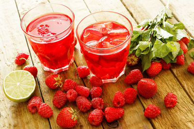 Close-up of strawberries in glass on table