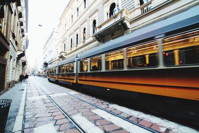 Fast moving tram in city