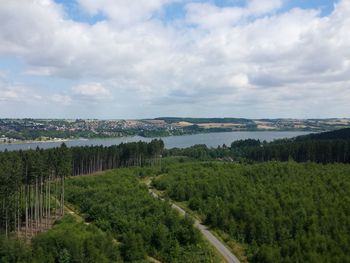 View of city against cloudy sky