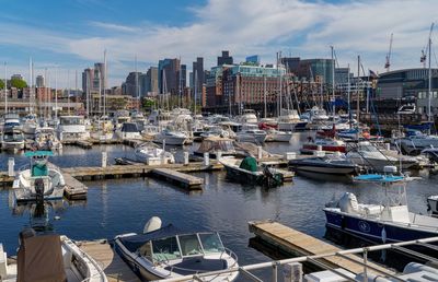 Boats moored in harbor
