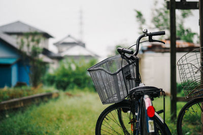 Close-up of bicycle in basket