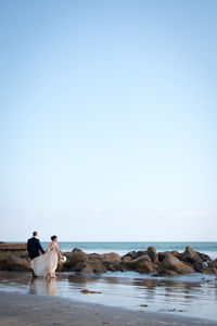 Scenic view of sea against clear sky