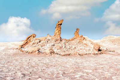 Rock formation on land against sky