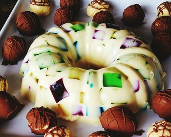 High angle view of fruits in plate