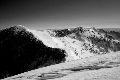 Scenic view of snow covered mountains against sky