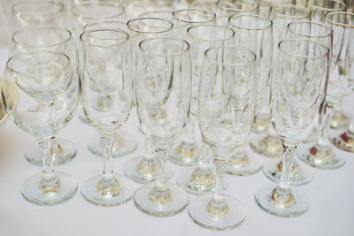 Close-up of empty glasses on table