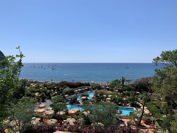 High angle view of sea against clear sky