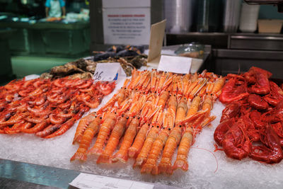 High angle view of seafood for sale