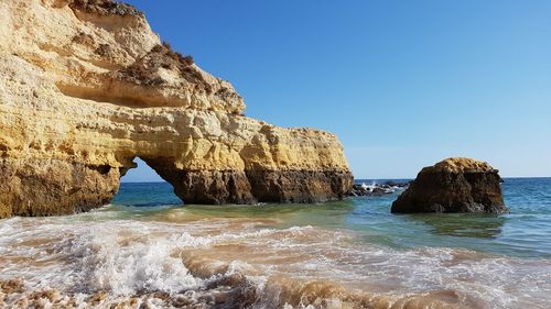 Scenic view of sea against clear blue sky