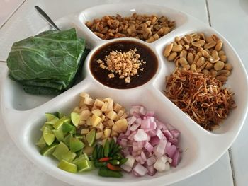 High angle view of salad in bowl