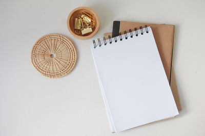 High angle view of objects on white background