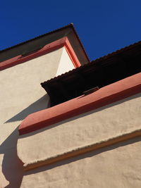 Low angle view of roof against clear blue sky