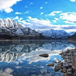 Scenic view of frozen lake against sky