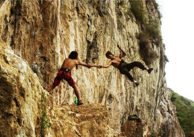 Low angle view of man on cliff