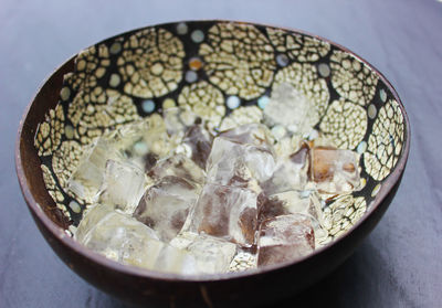 Close-up of ice cream in bowl on table