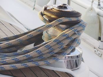 Close-up of ropes in ship