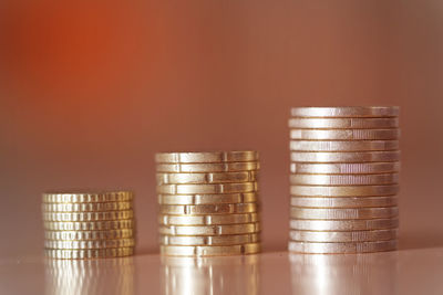 Close-up of coins on table