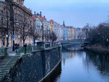 Bridge over river amidst buildings in city