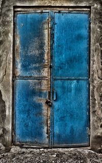 Close-up of old blue door