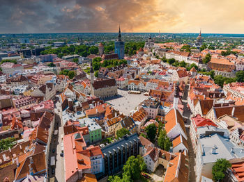 Beautiful aerial view of tallinn old town. medieval city in northen europe.