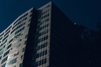 Low angle view of skyscraper against clear sky