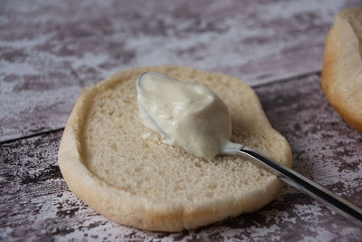 High angle view of bread on table