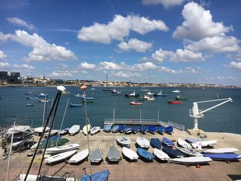 Boats moored in harbor