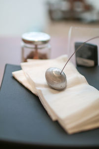 Close-up of open book on table