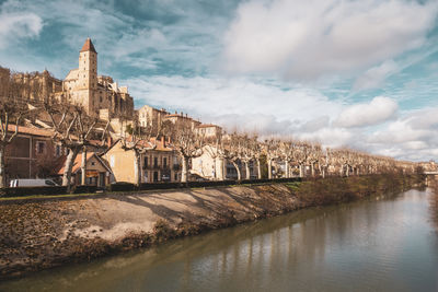 Auch city view across gers river. cathedral and armagnac tower. photography taken in france