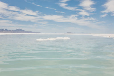 Lake in the bonneville salt flats in utah during a summer road trip.