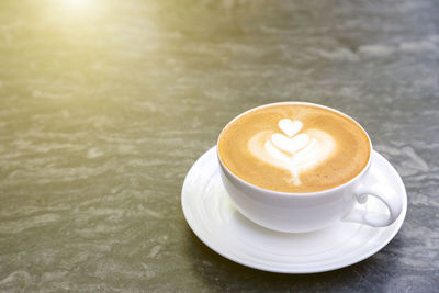 High angle view of coffee on table