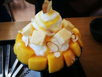 Close-up of ice cream on table